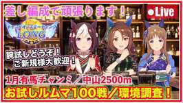 【ウマ娘／有馬チャンミ】差し編成でお試しルムマ100戦／環境調査！ご新規様大歓迎🎉【中山2500m】のサムネイル画像
